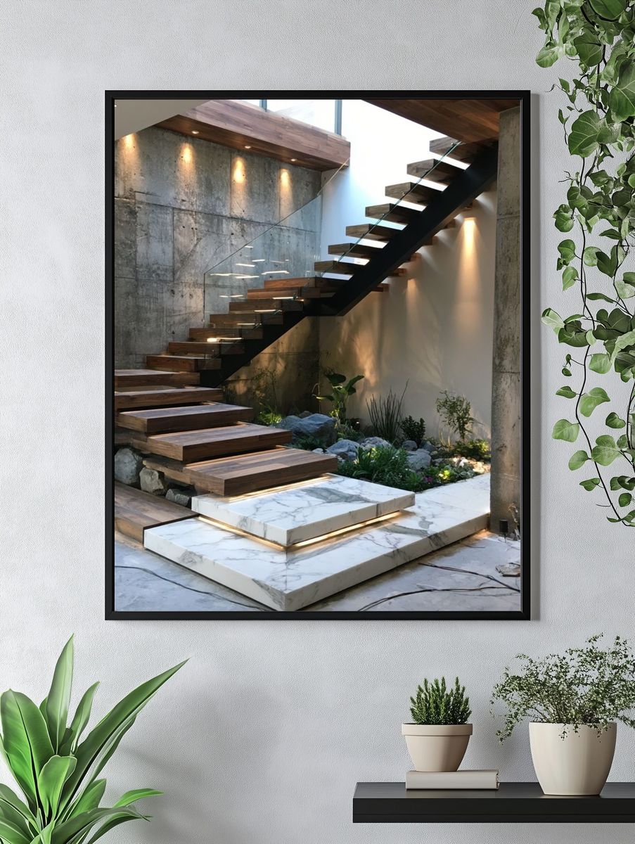Modern Floating Staircase Architecture Print. — room view 4