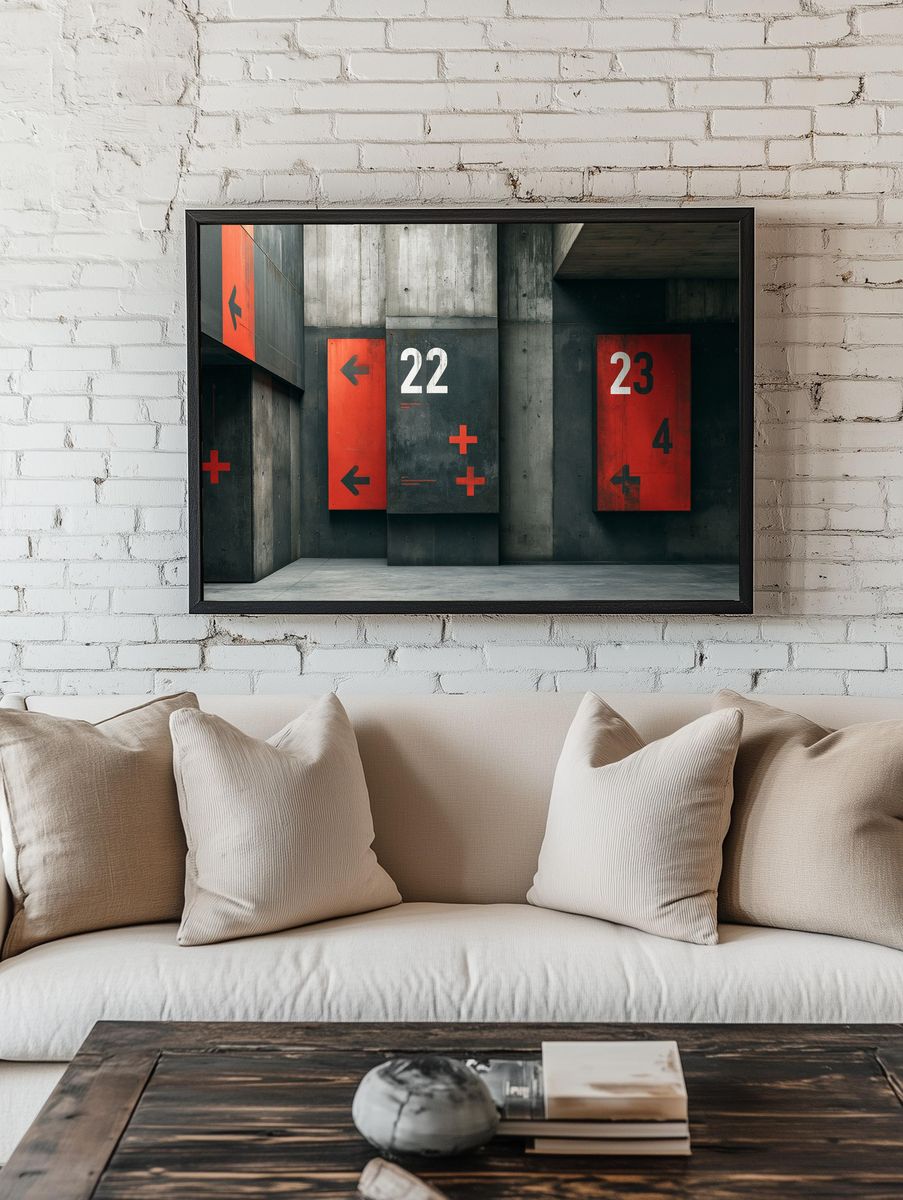 Concrete Numbered Panels Photography Poster. — room view 1