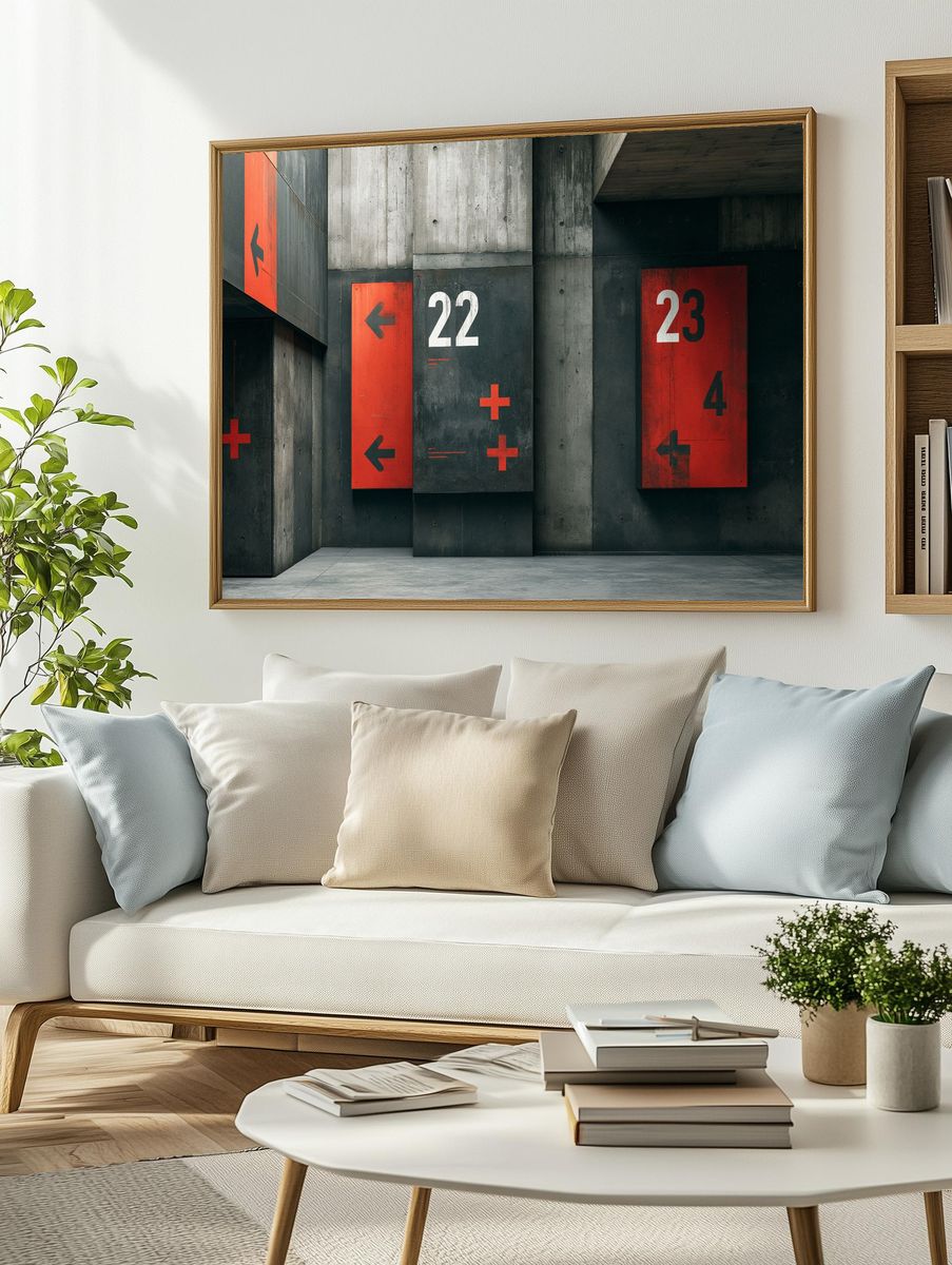 Concrete Numbered Panels Photography Poster. — room view 2