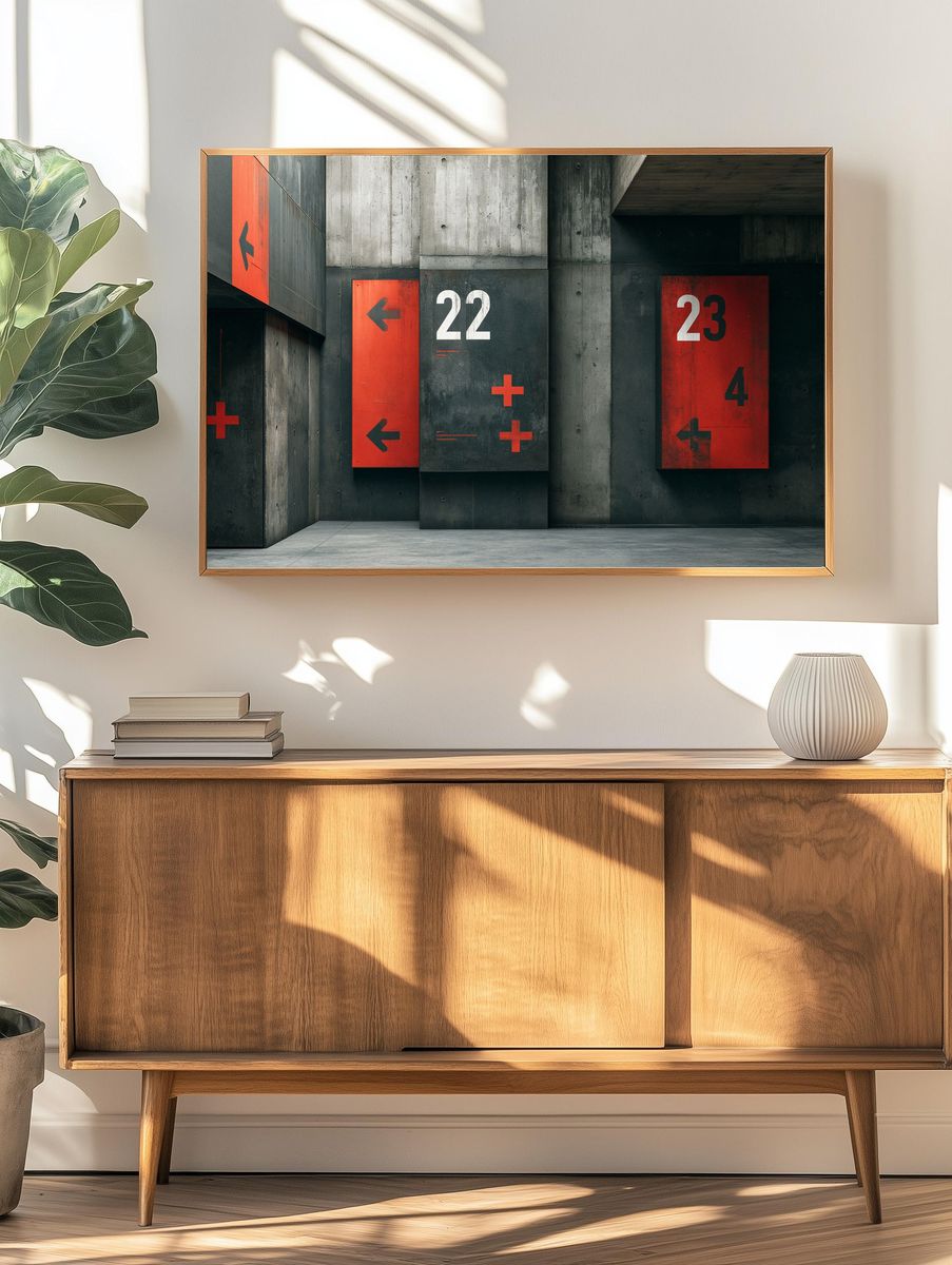 Concrete Numbered Panels Photography Poster. — room view 3