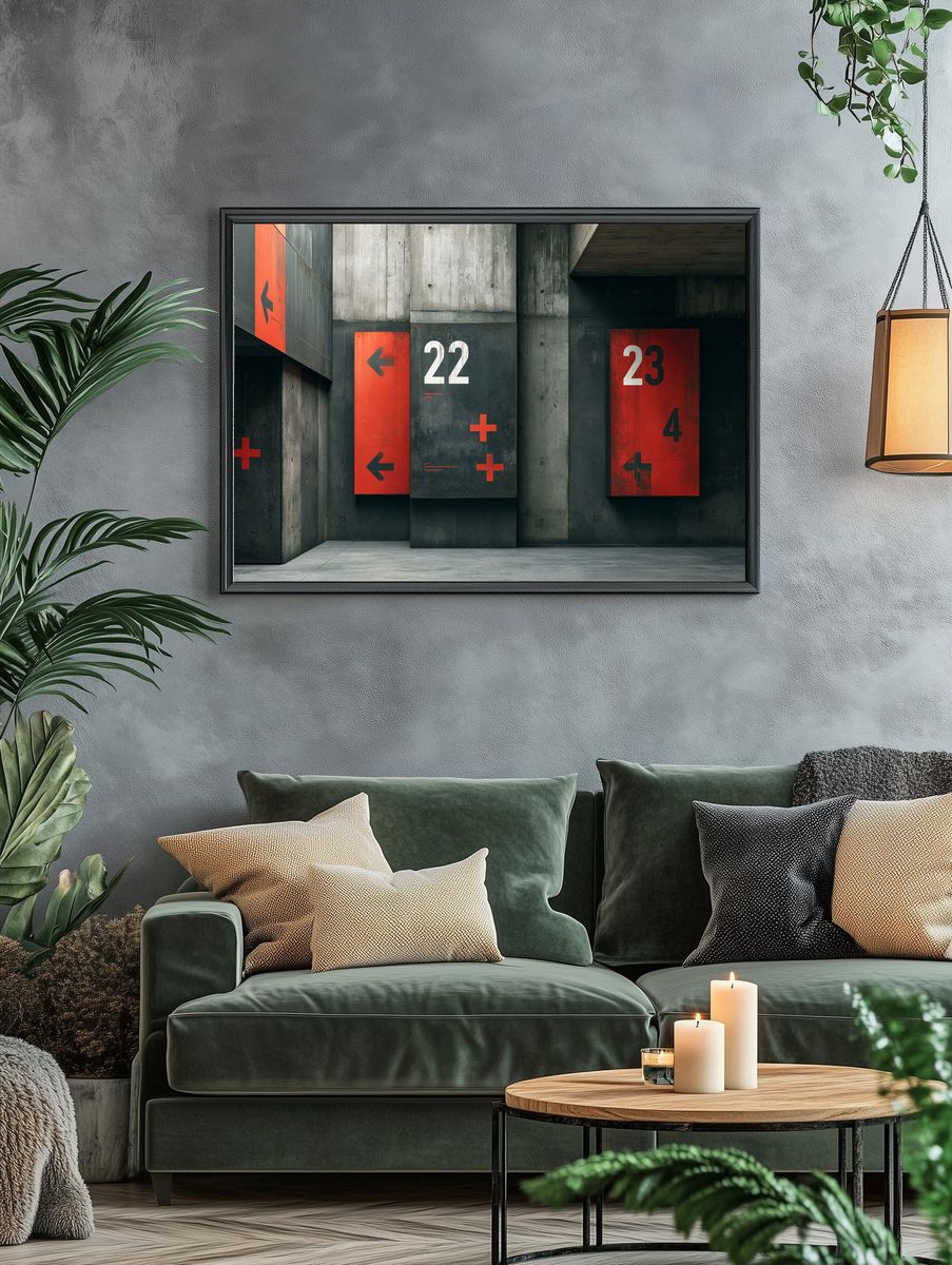 Concrete Numbered Panels Photography Poster. — room view 4