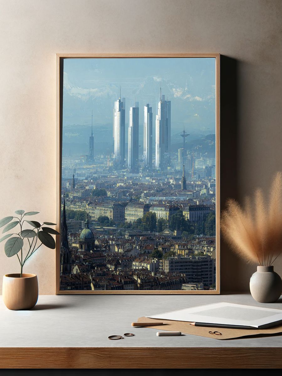 Futuristic City Skyline Photography Poster. — room view 2