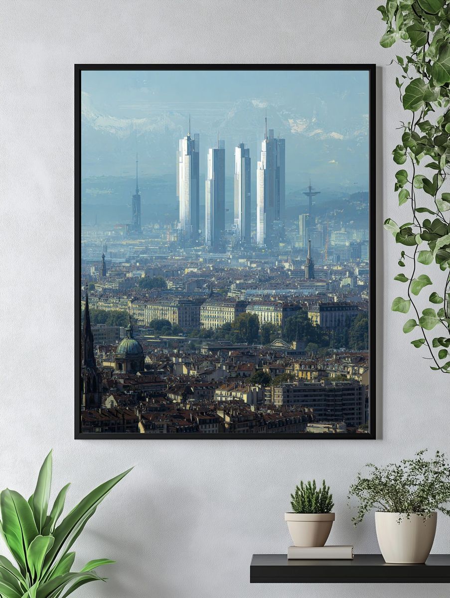 Futuristic City Skyline Photography Poster. — room view 4