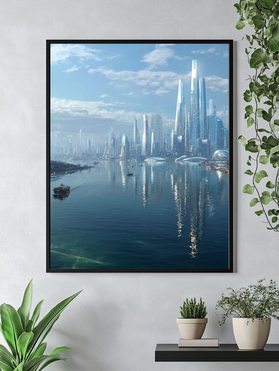 Futuristic Seaside Cityscape Print. — room view 4