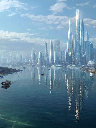 Futuristic Seaside Cityscape Print.