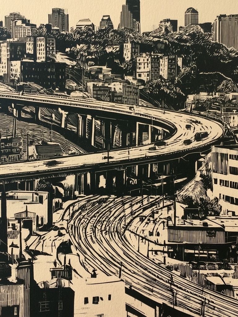 Urban Overpass Cityscape Print. poster detail
