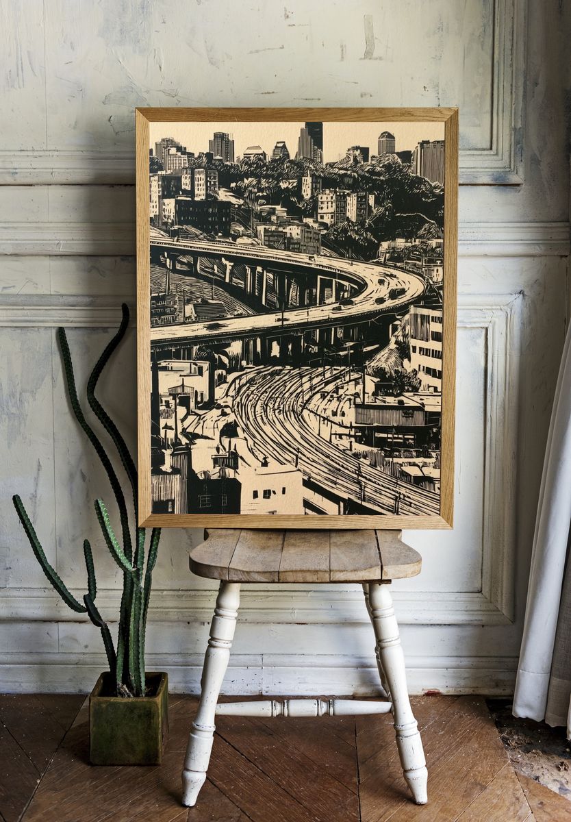 Urban Overpass Cityscape Print. room preview