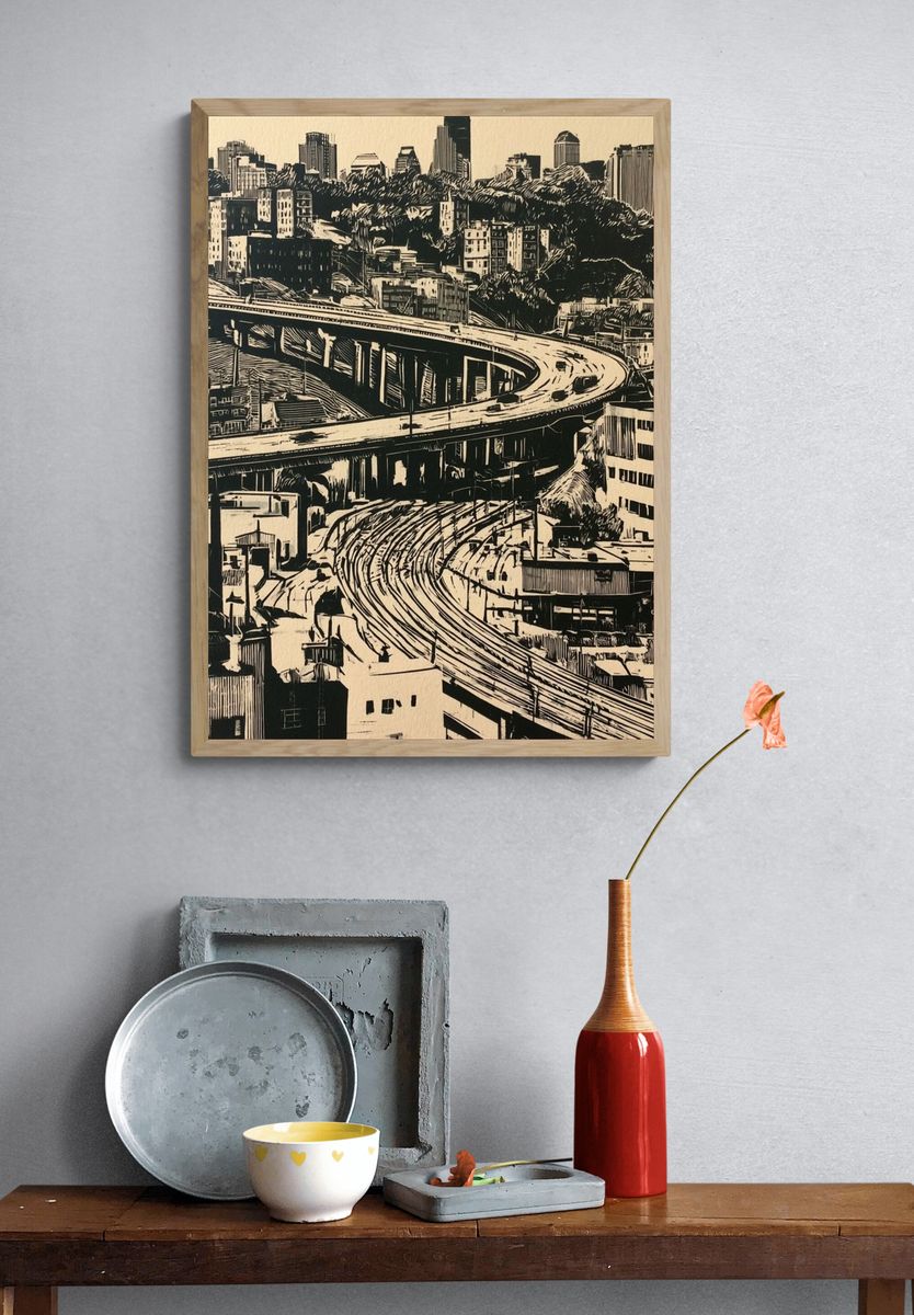 Urban Overpass Cityscape Print. — room view 3