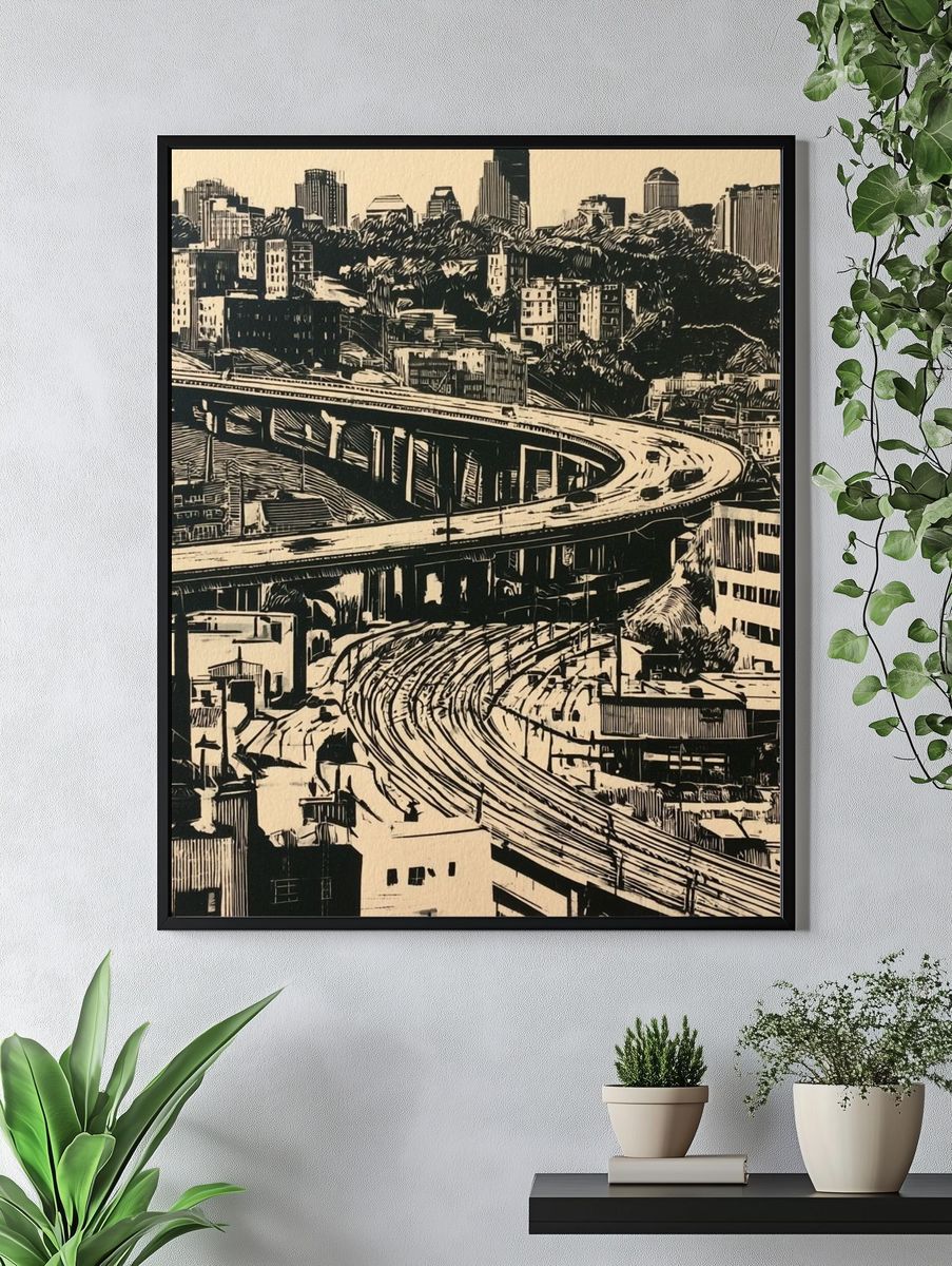 Urban Overpass Cityscape Print. — room view 4