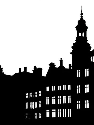 Historic City Skyline Black-White Print.