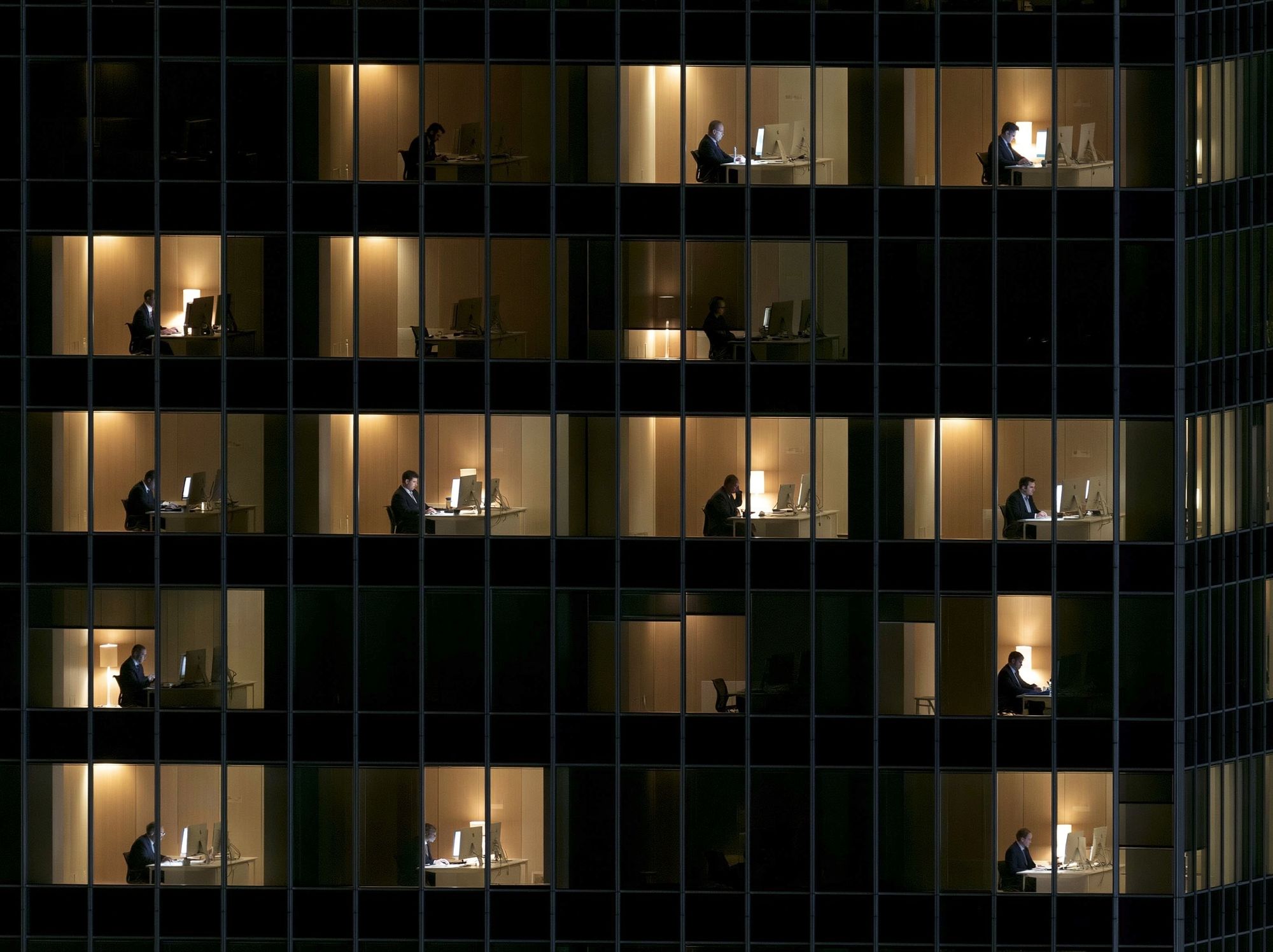 Office Windows at Night Photography Poster. poster detail
