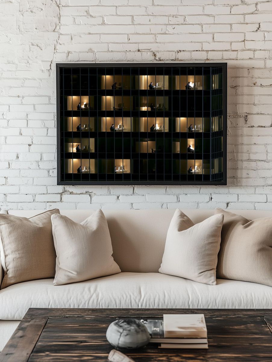 Office Windows at Night Photography Poster. — room view 1