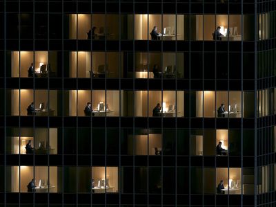 Office Windows at Night Photography Poster.