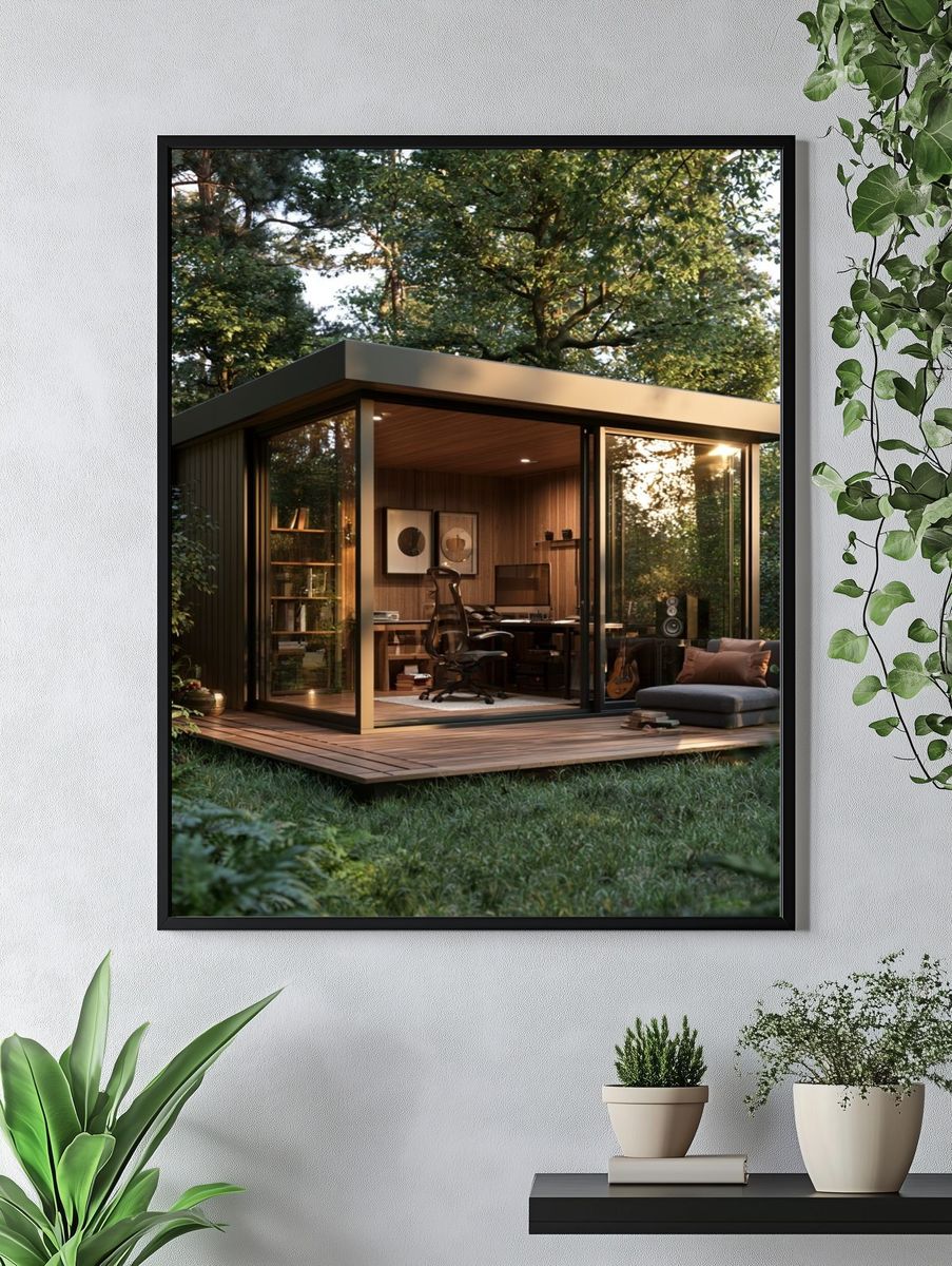 Modern Forest Cabin Office Poster. — room view 4
