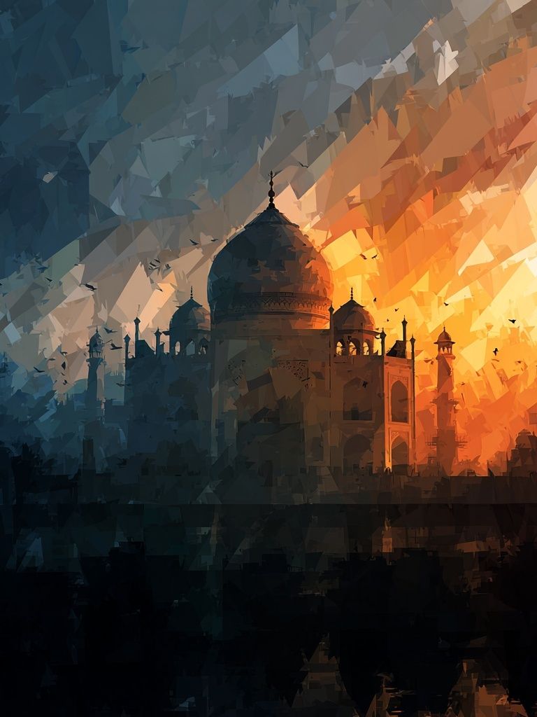 Taj Mahal Sunset Silhouette Print. poster — architecture art
