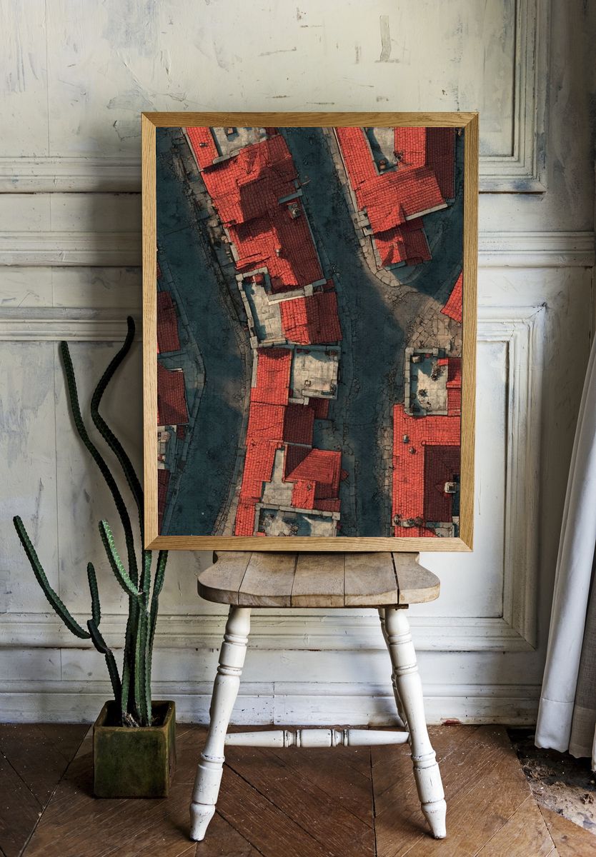 Aerial Red Roofs Architecture Print. room preview