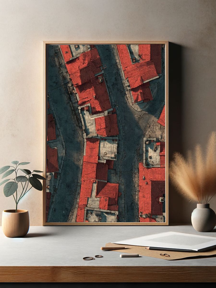 Aerial Red Roofs Architecture Print. — room view 2
