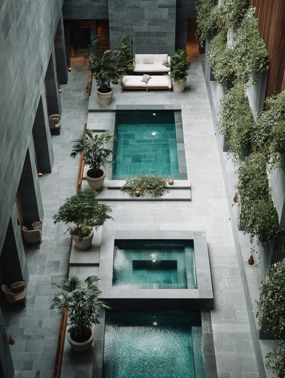 Modern Courtyard Pool Architecture Print. poster — architecture art