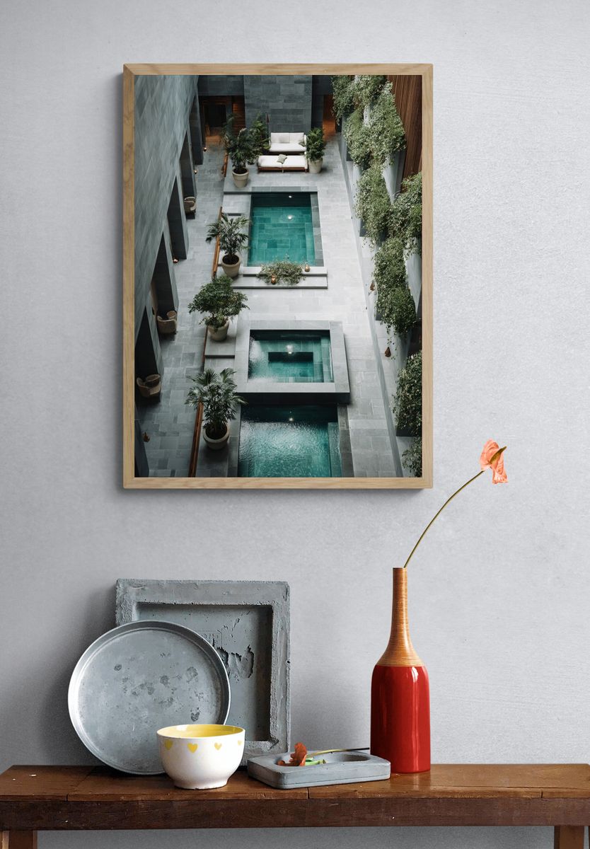 Modern Courtyard Pool Architecture Print. — room view 3