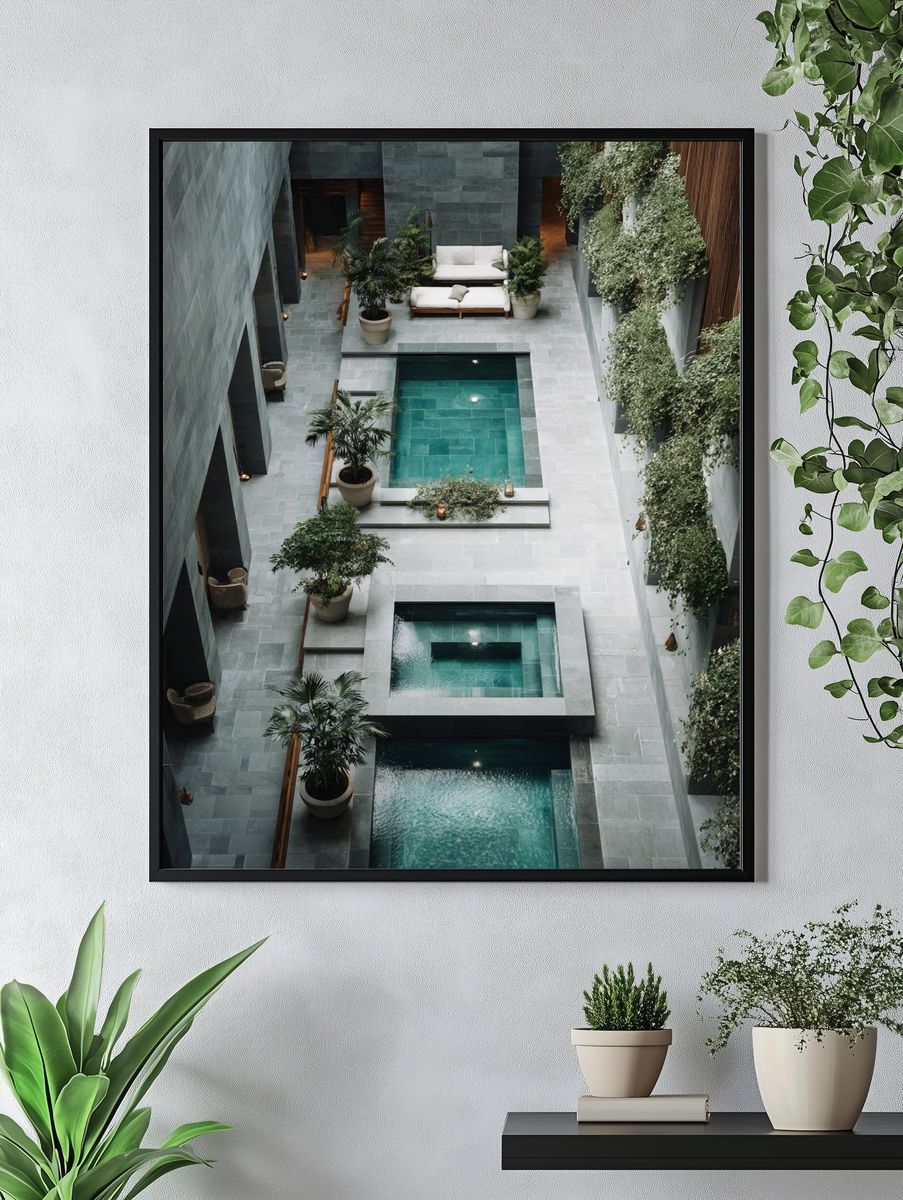 Modern Courtyard Pool Architecture Print. — room view 4