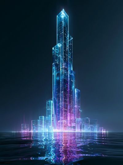 Neon Crystal Cityscape Poster.