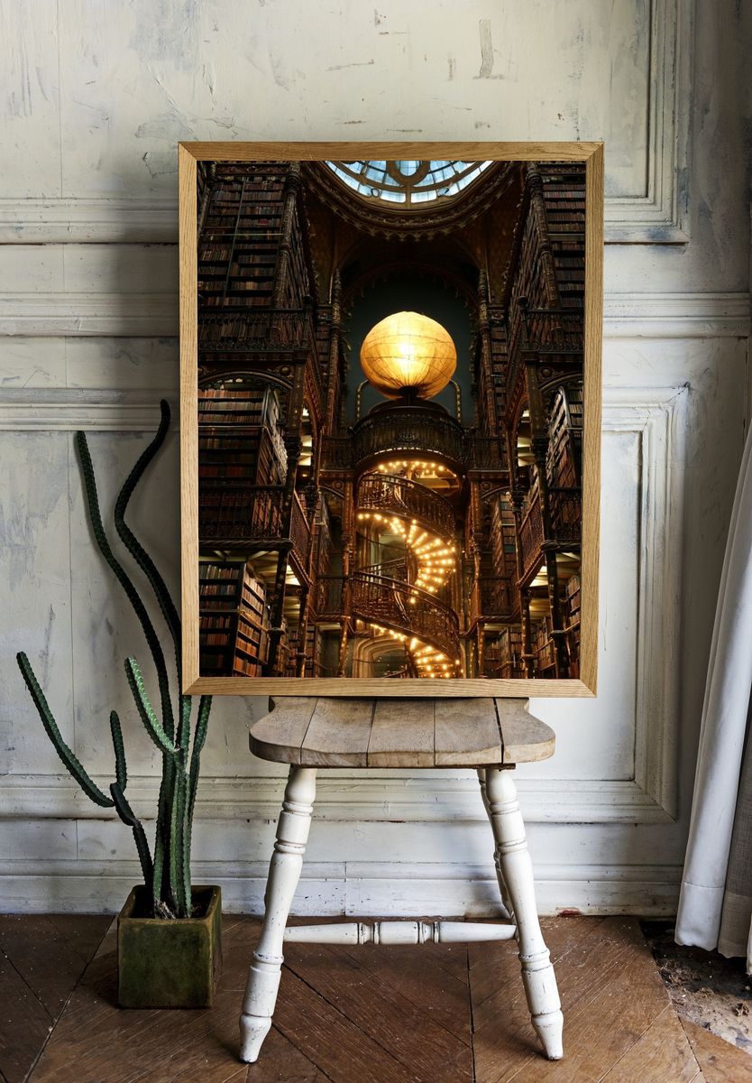 Grand Library Spiral Staircase Print. room preview