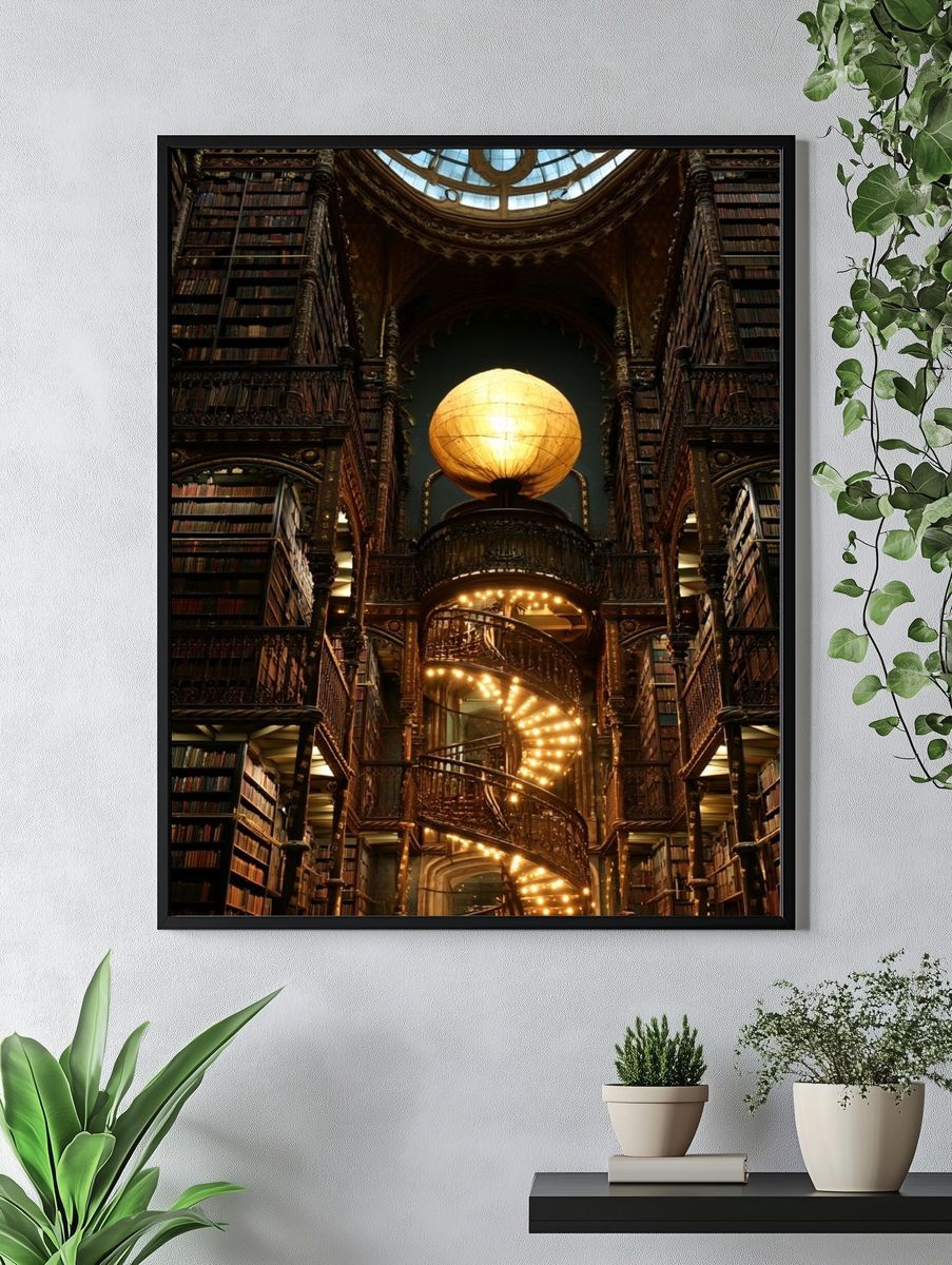 Grand Library Spiral Staircase Print. — room view 4