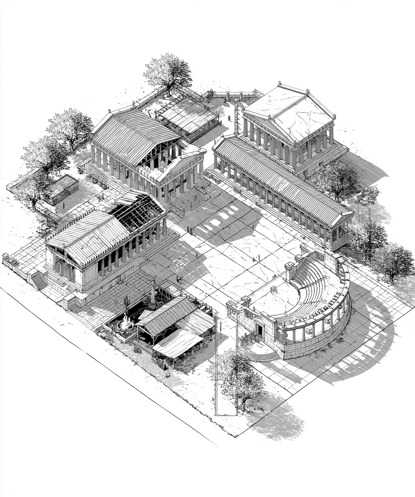 Ancient Temple Complex Architecture Print. poster detail