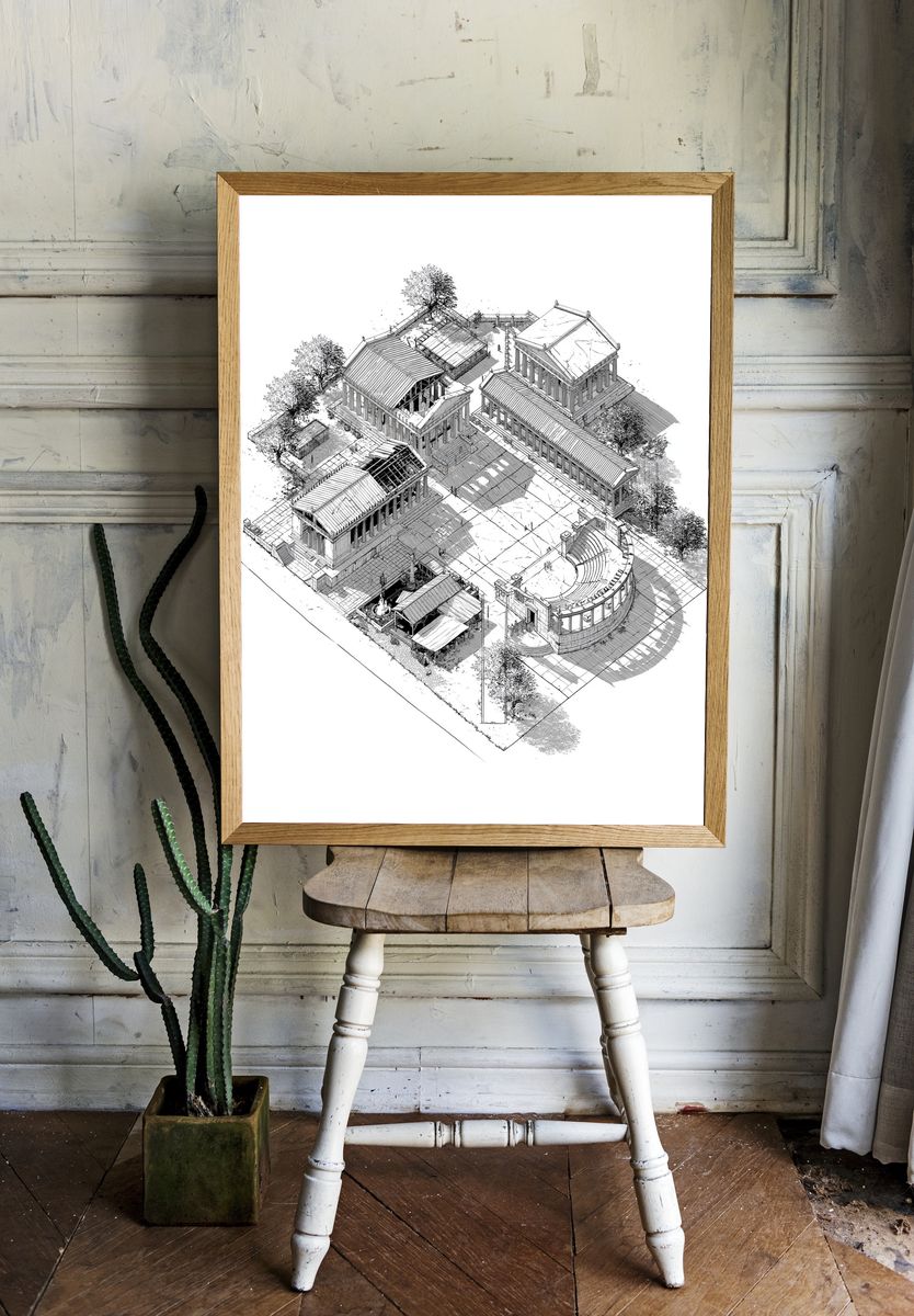 Ancient Temple Complex Architecture Print. room preview