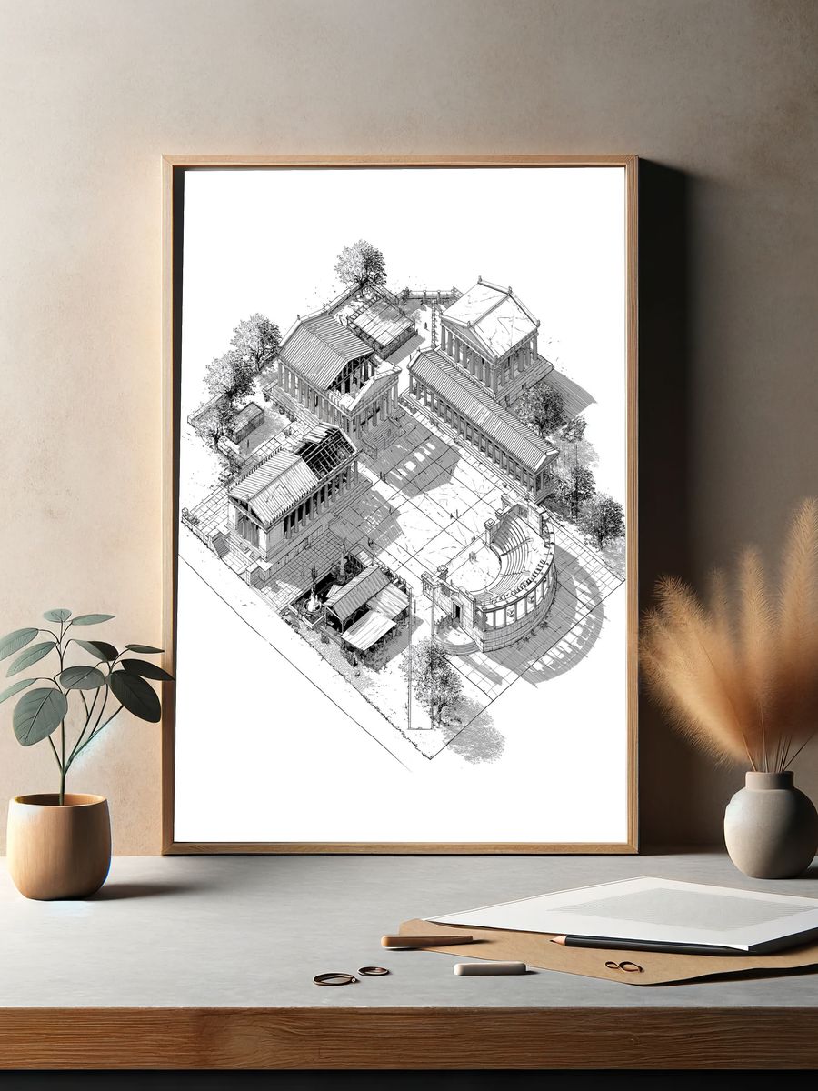 Ancient Temple Complex Architecture Print. — room view 2