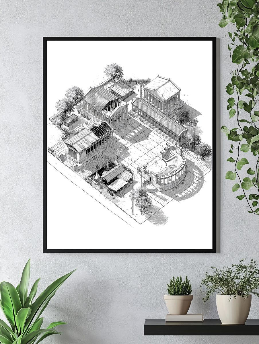 Ancient Temple Complex Architecture Print. — room view 4