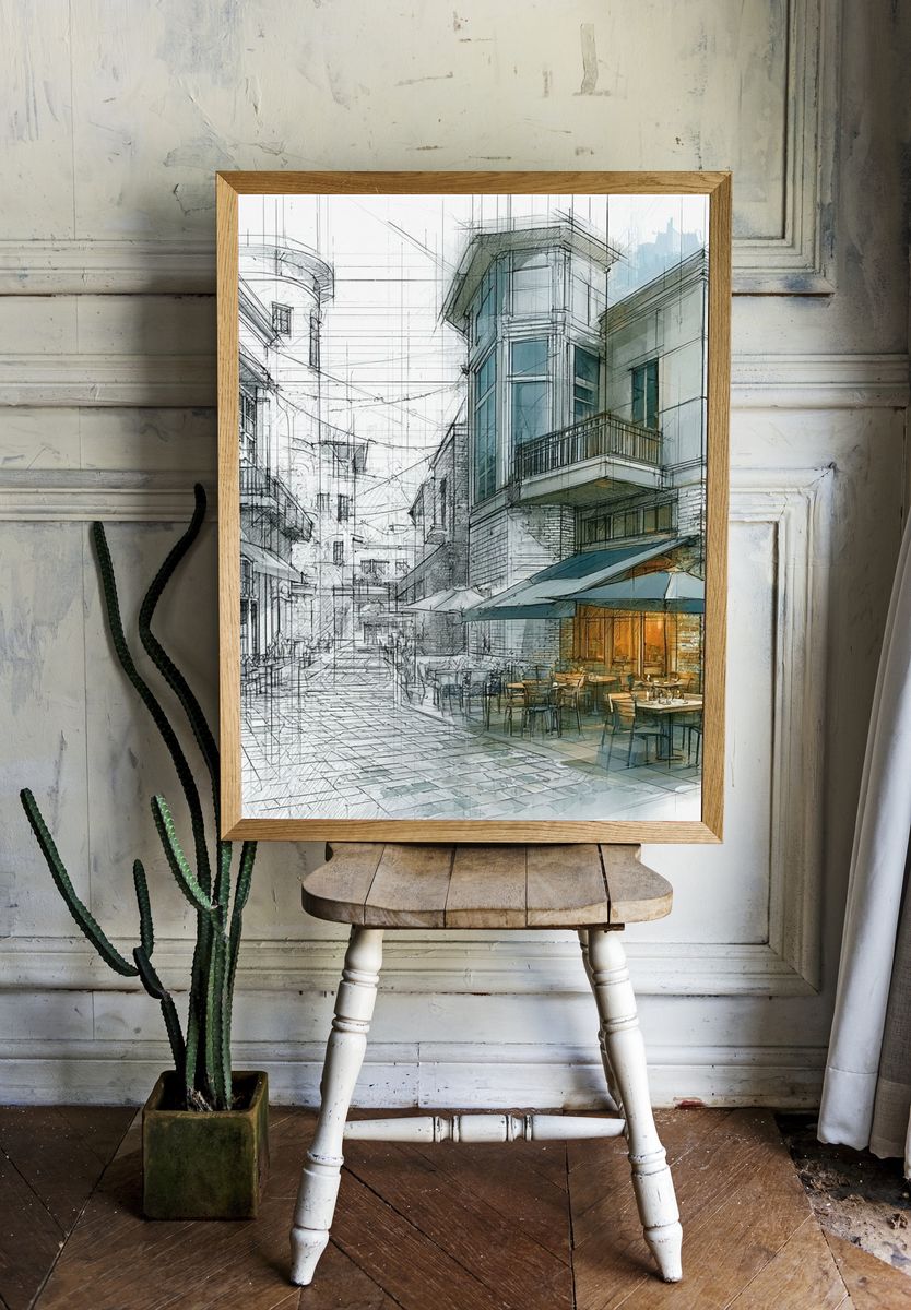 European Courtyard Sketch Poster. room preview