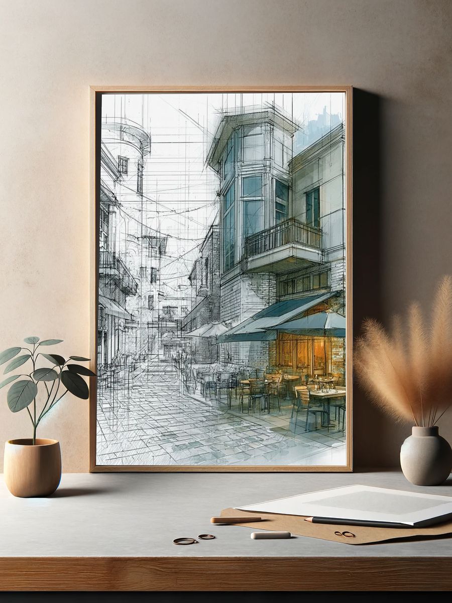 European Courtyard Sketch Poster. — room view 2