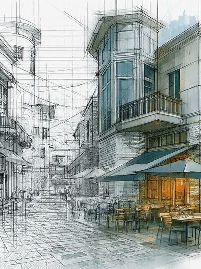 European Courtyard Sketch Poster.