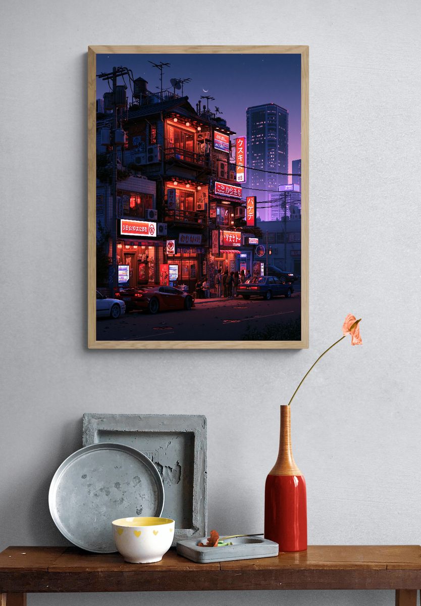 Neon Tokyo Alley Night Print. — room view 3