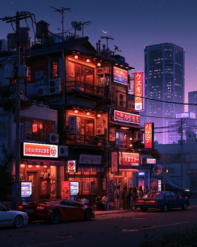Neon Tokyo Alley Night Print. poster