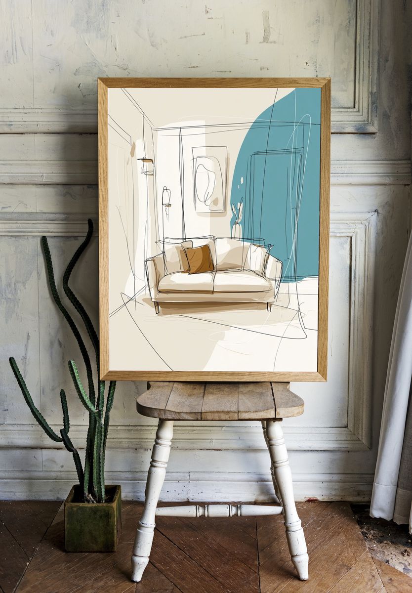 Modern Living Room Sketch Poster. — room view 1