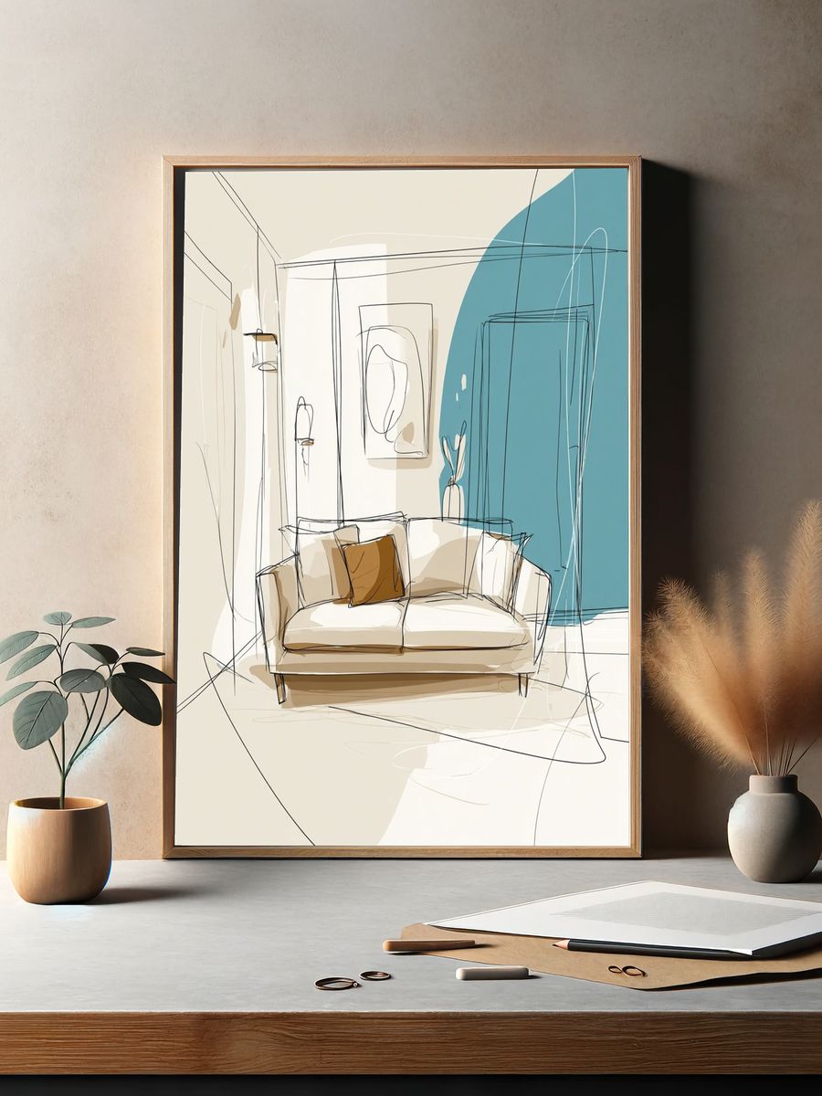Modern Living Room Sketch Poster. — room view 2