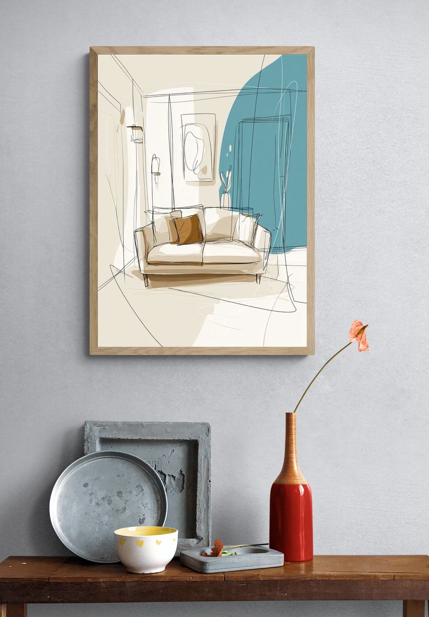 Modern Living Room Sketch Poster. — room view 3