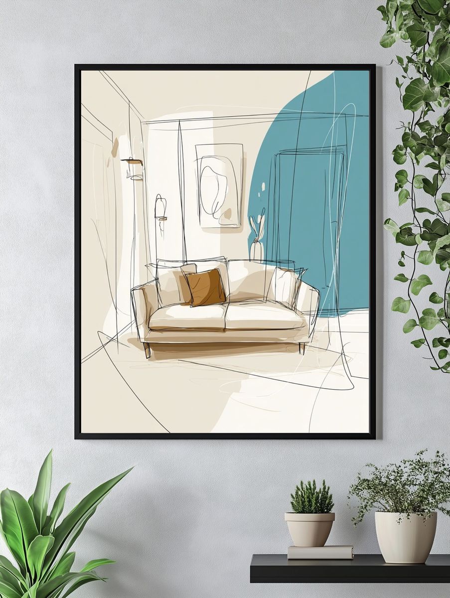 Modern Living Room Sketch Poster. — room view 4