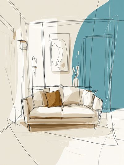 Modern Living Room Sketch Poster.