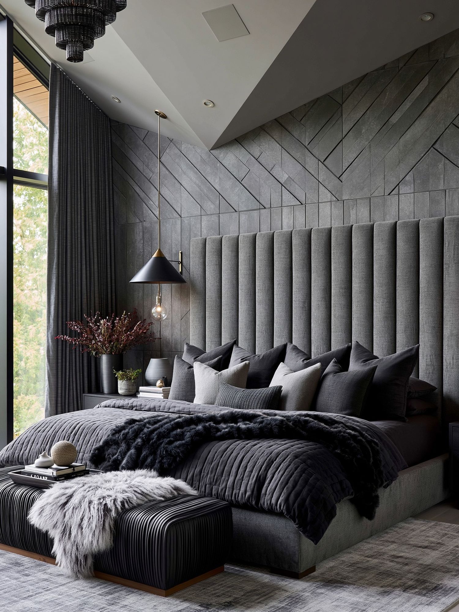 Modern Dark Bedroom Interior Poster. poster detail