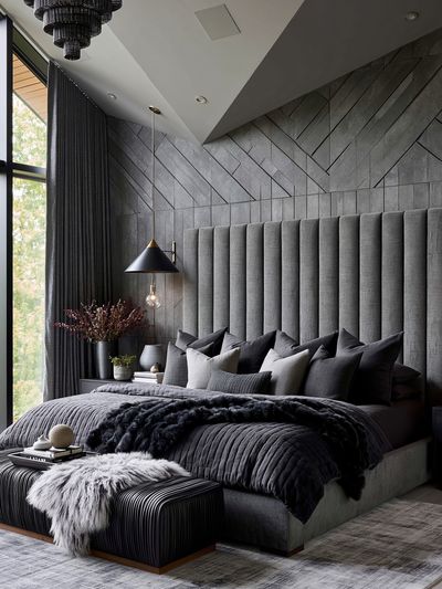 Modern Dark Bedroom Interior Poster.