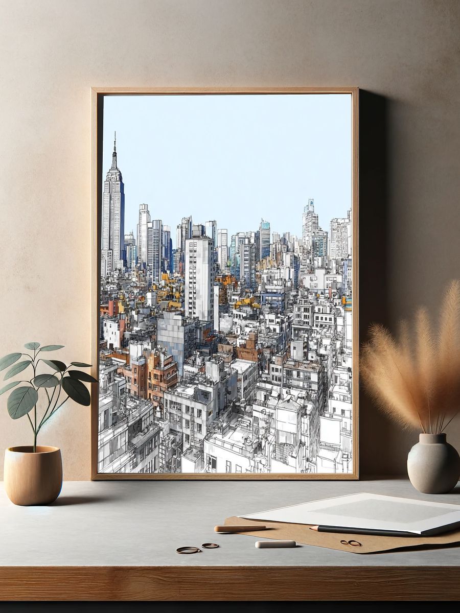 New York Skyline Sketch Poster. — room view 2