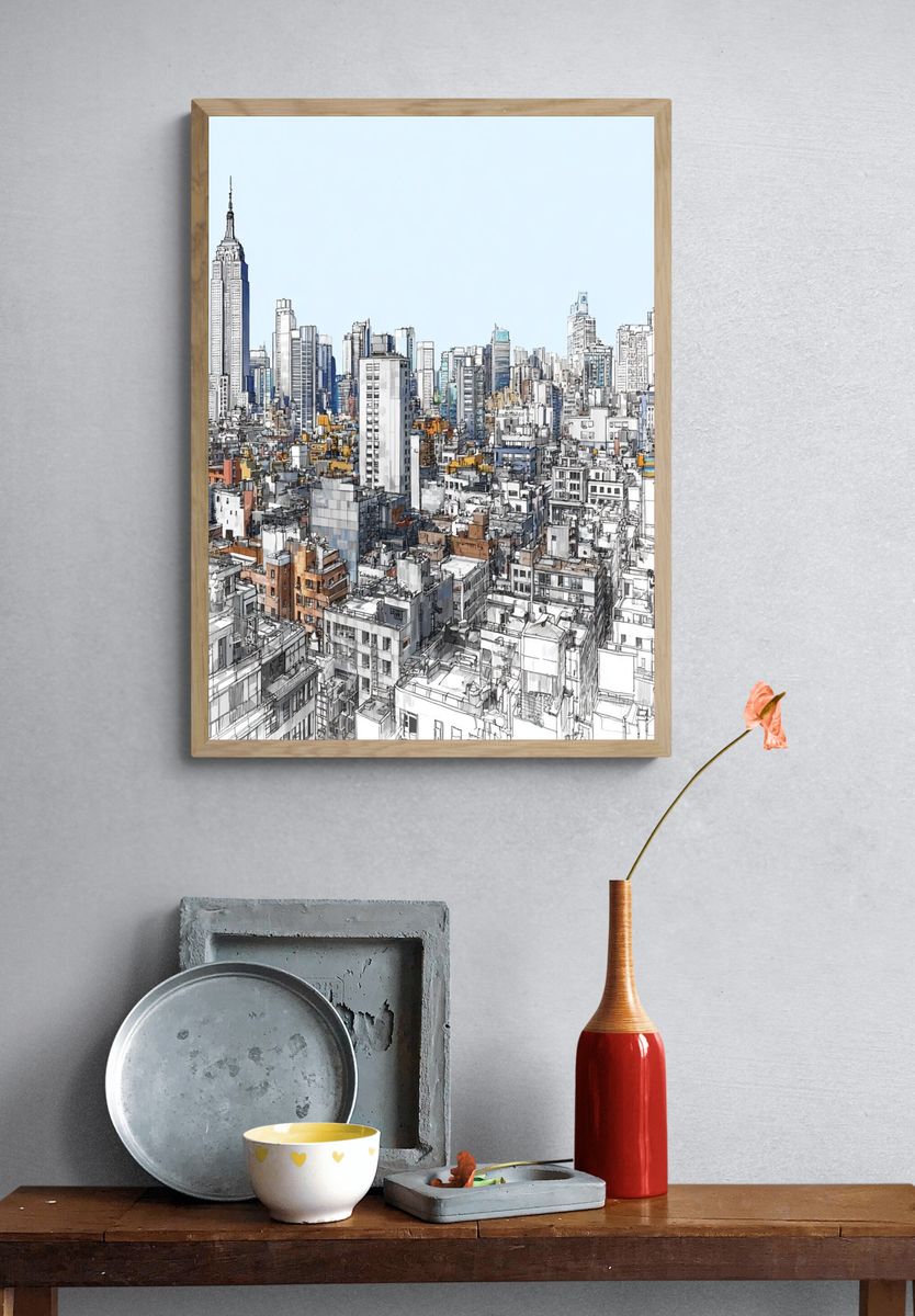 New York Skyline Sketch Poster. — room view 3