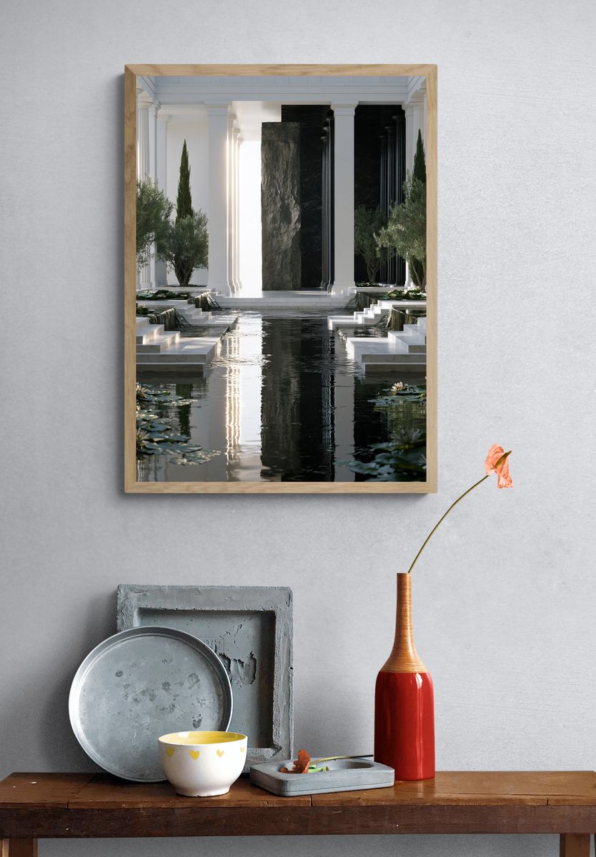 Neoclassical Garden Courtyard Print. — room view 3