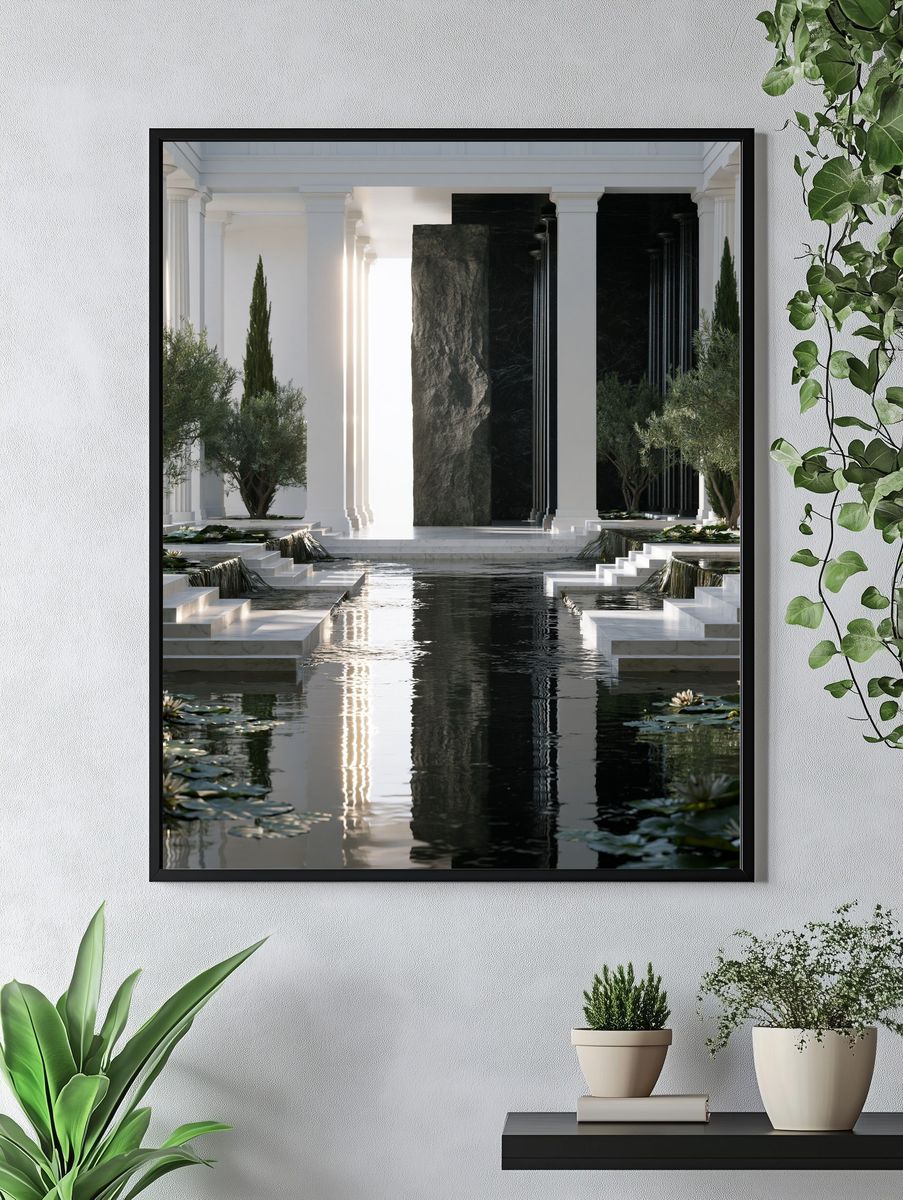 Neoclassical Garden Courtyard Print. — room view 4