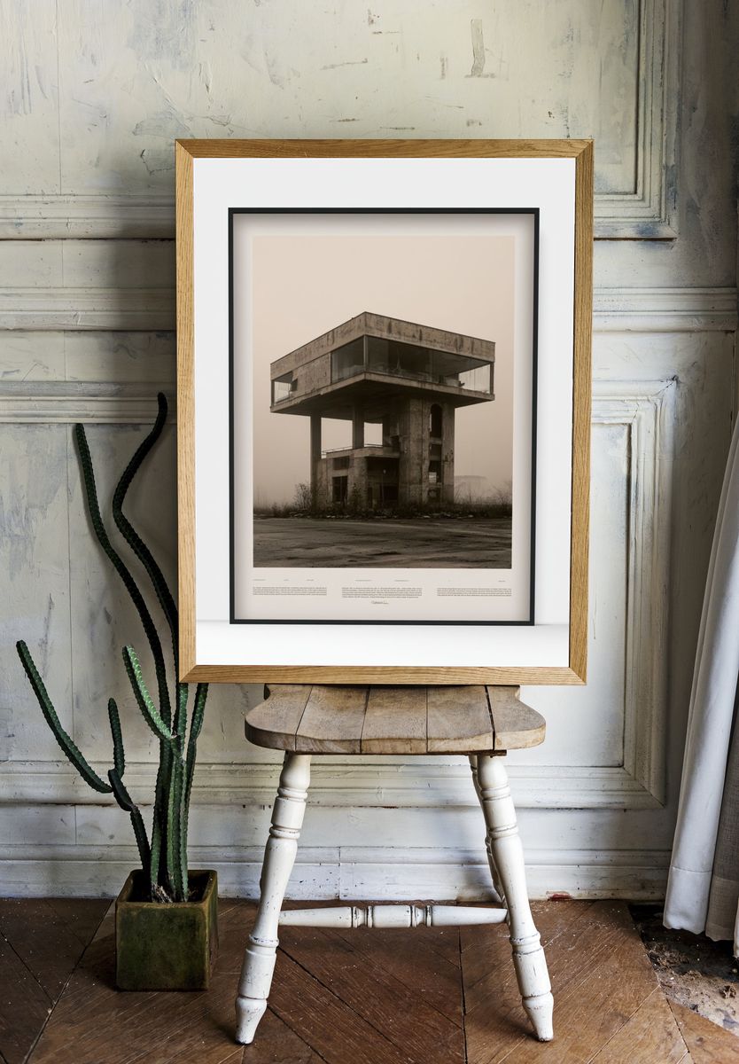 Brutalist Concrete House Photography Poster. room preview
