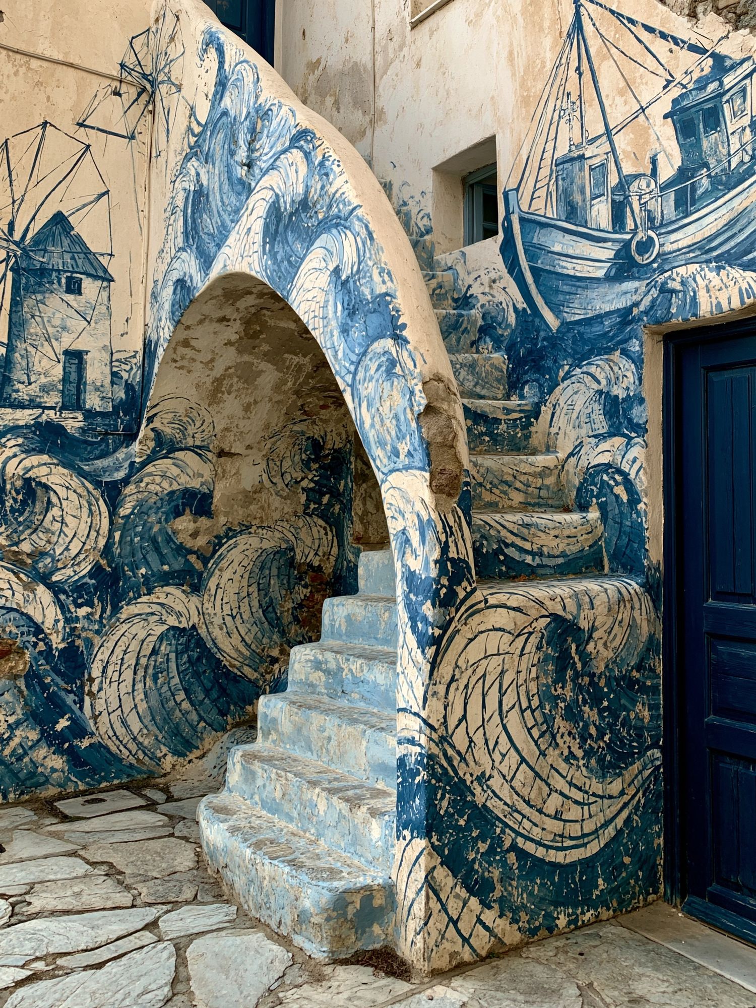 Blue Coastal Mural Architecture Poster. poster detail