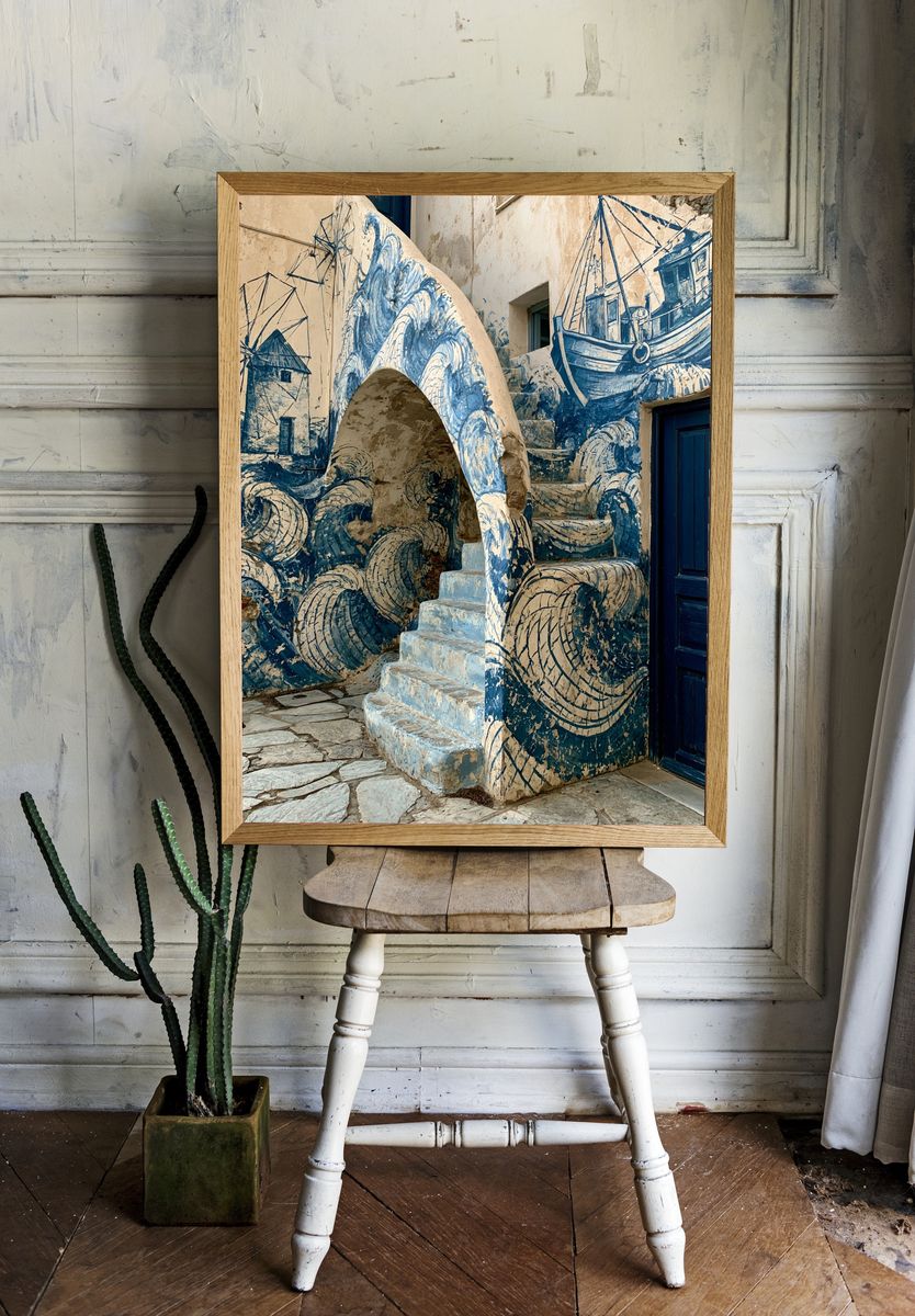 Blue Coastal Mural Architecture Poster. — room view 1